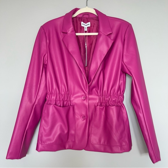 Steve Madden Faux Leather Double Button Blazer | Pink/Fuchsia | Size: M | Woman - Picture 1 of 8
